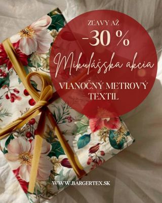 Mikulášska akcia je tu!🎄 Využite našu Mikulášsku akciu – na vybrané vianočné látky, ktoré teraz nájdete v zľave od -5% až...